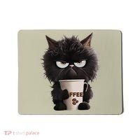 Funny Angry Black Cat Drinking Coffee Loves Coffee Pet Mousepad thumb 0