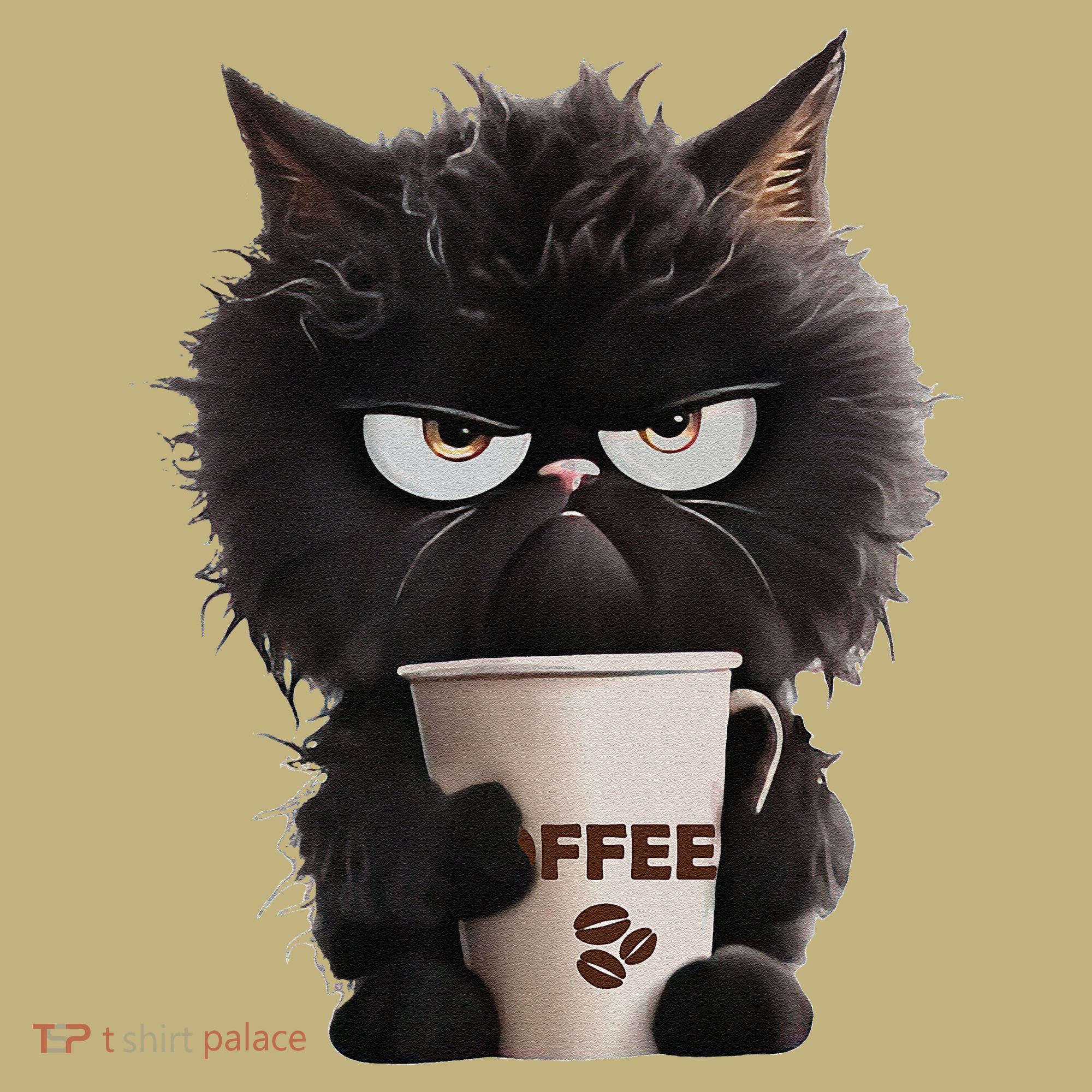 Funny Angry Black Cat Drinking Coffee Loves Coffee Pet Mousepad
