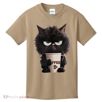 Funny Angry Black Cat Drinking Coffee Loves Coffee Pet Kids T-Shirt