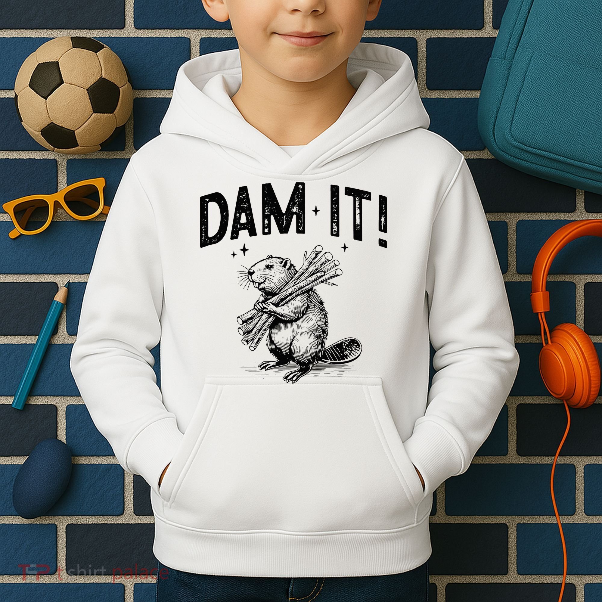 Funny Animal Beaver Dam It Kids Hoodie