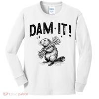 Funny Animal Beaver Dam It Kids Long Sleeve Shirt thumb 0