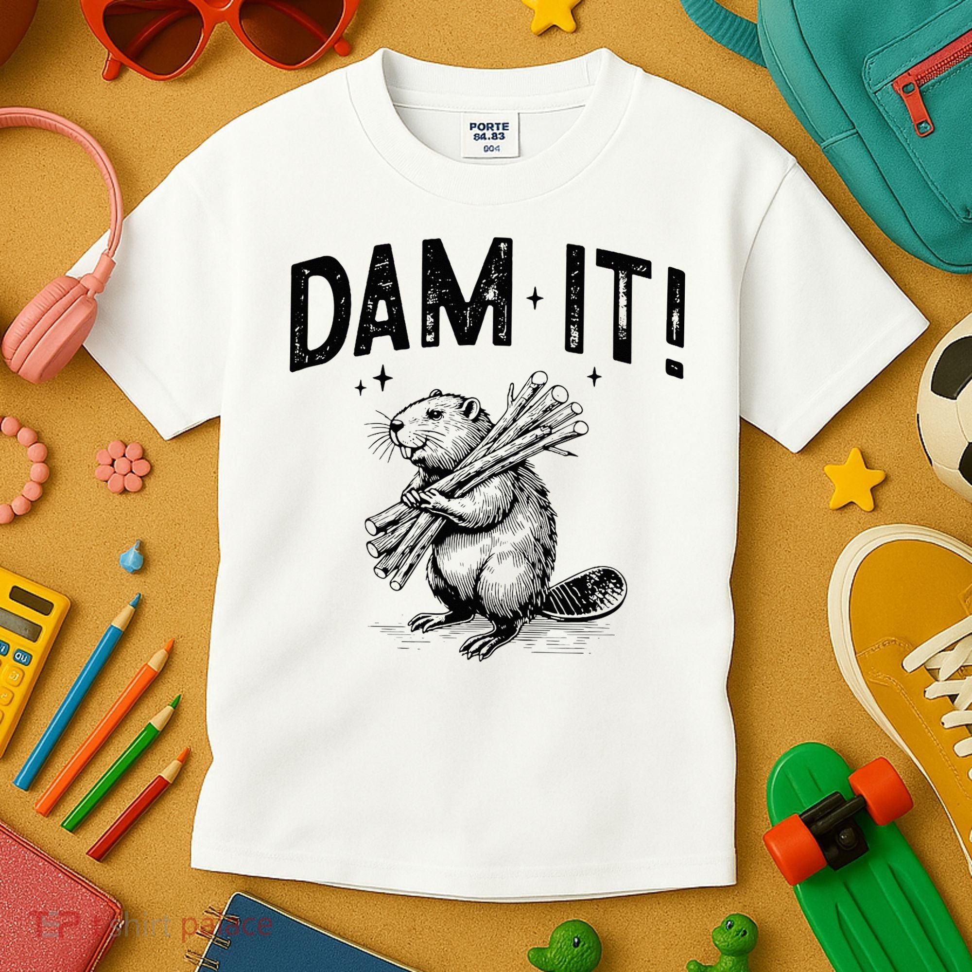 Funny Animal Beaver Dam It Kids T-Shirt