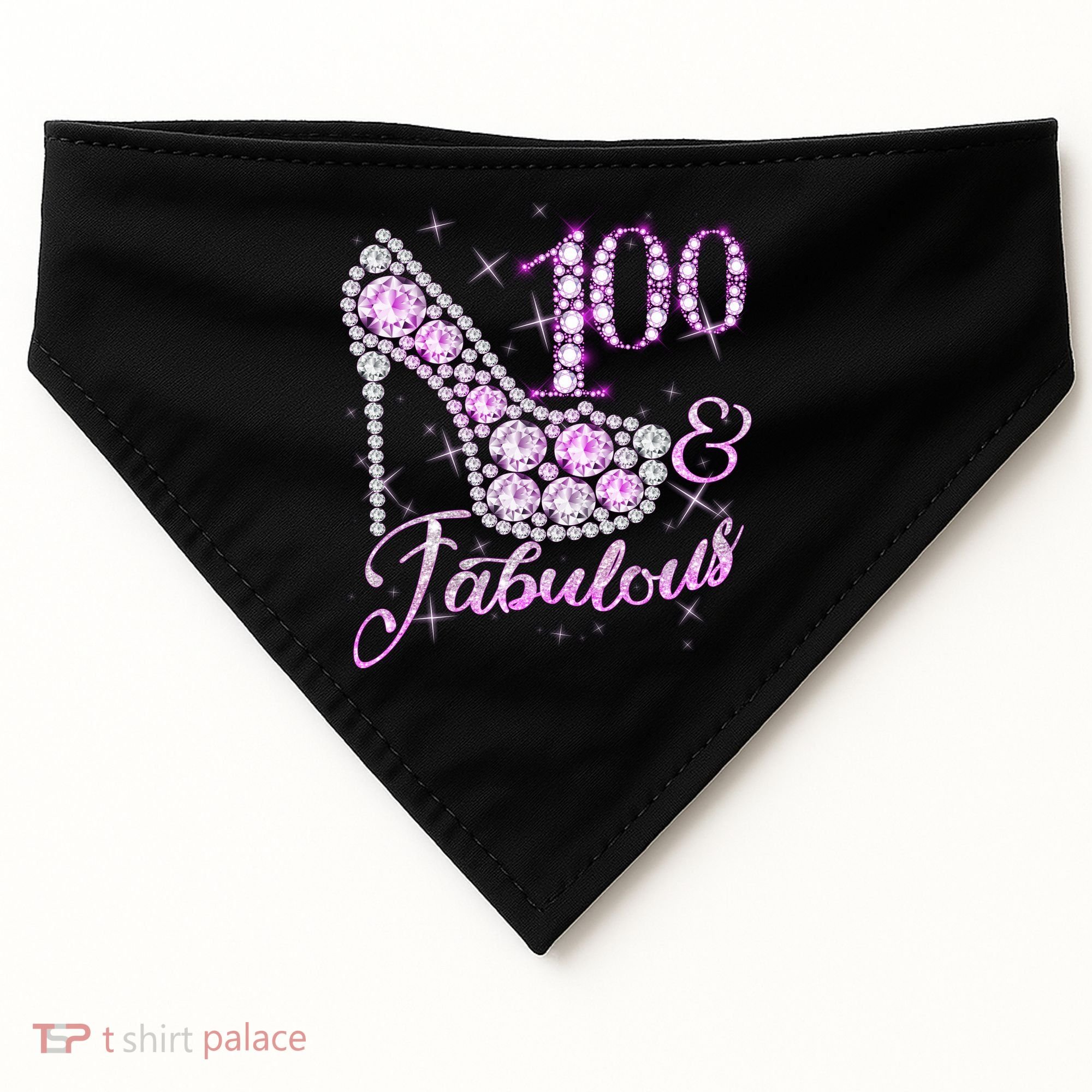 Fabulous & 100 Sparkly Shiny Heel 100th Birthday USA-Made Doggie Bandana