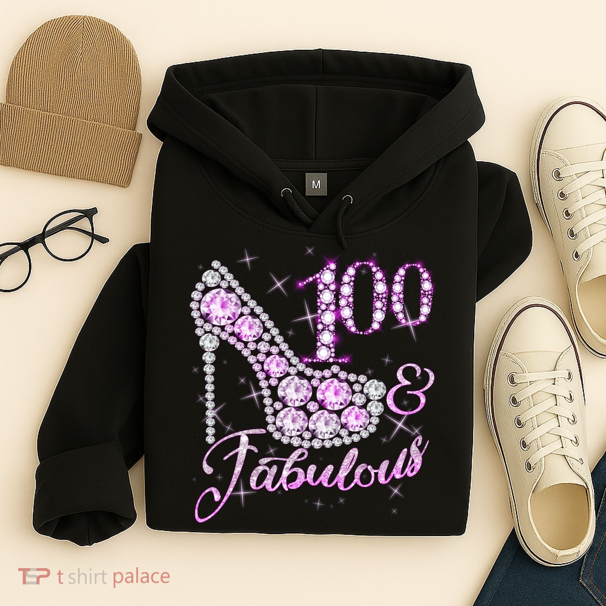 Fabulous & 100 Sparkly Shiny Heel 100th Birthday Hoodie