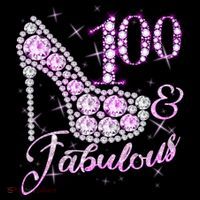 Fabulous & 100 Sparkly Shiny Heel 100th Birthday Long Sleeve Shirt thumb 2