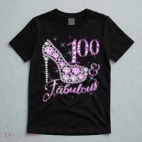Fabulous & 100 Sparkly Shiny Heel 100th Birthday T-Shirt thumb 5
