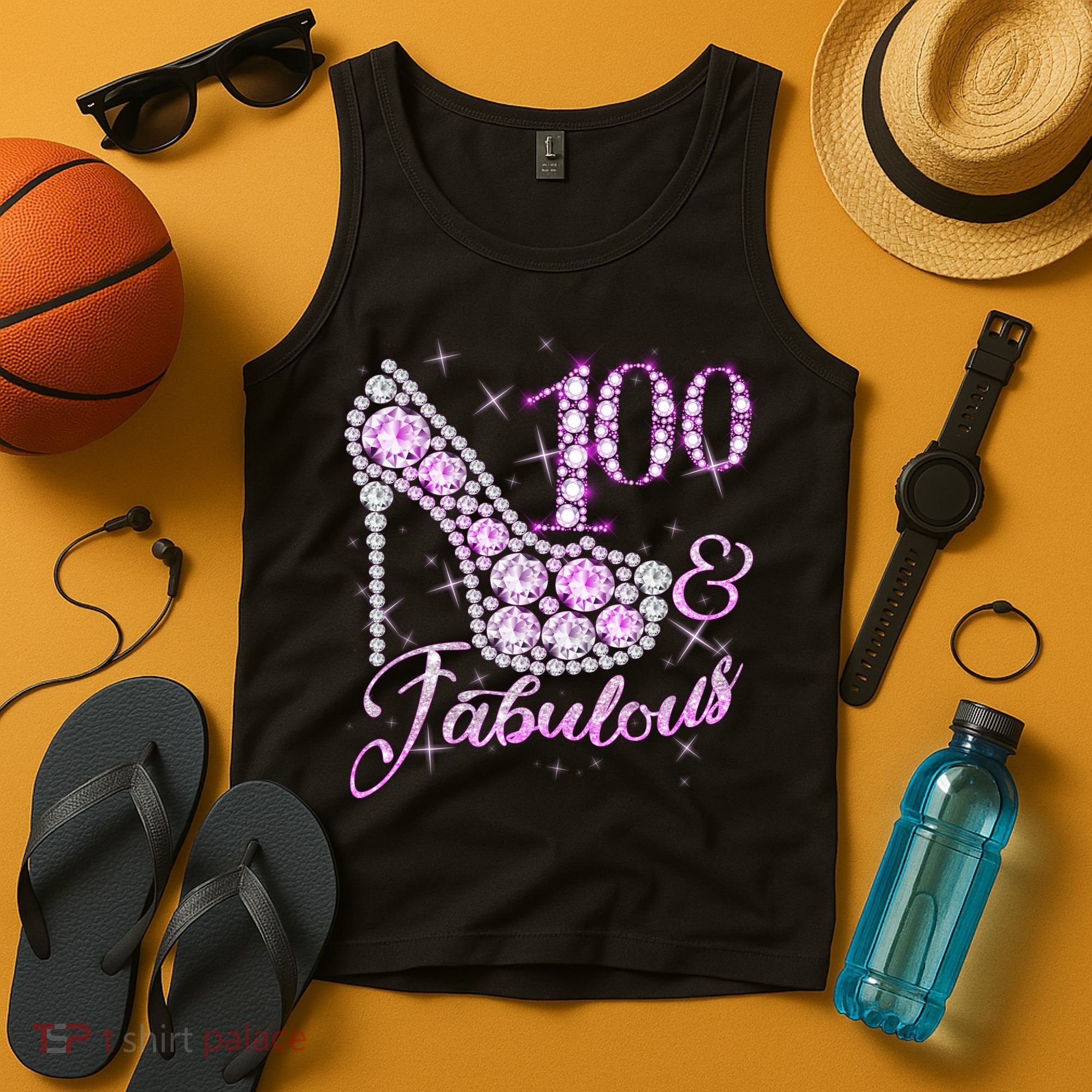Fabulous & 100 Sparkly Shiny Heel 100th Birthday Tank Top