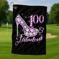 Fabulous & 100 Sparkly Shiny Heel 100th Birthday Golf Towel thumb 1