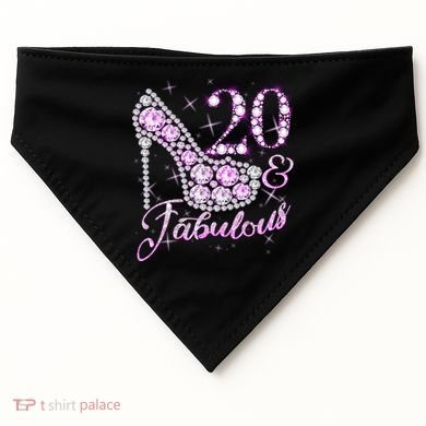 Fabulous & 20 Sparkly Shiny Heel 20th Birthday USA-Made Doggie Bandana