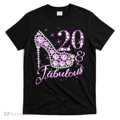 Fabulous & 20 Sparkly Shiny Heel 20th Birthday T-Shirt