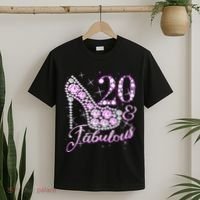 Fabulous & 20 Sparkly Shiny Heel 20th Birthday T-Shirt thumb 2