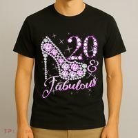 Fabulous & 20 Sparkly Shiny Heel 20th Birthday T-Shirt thumb 3