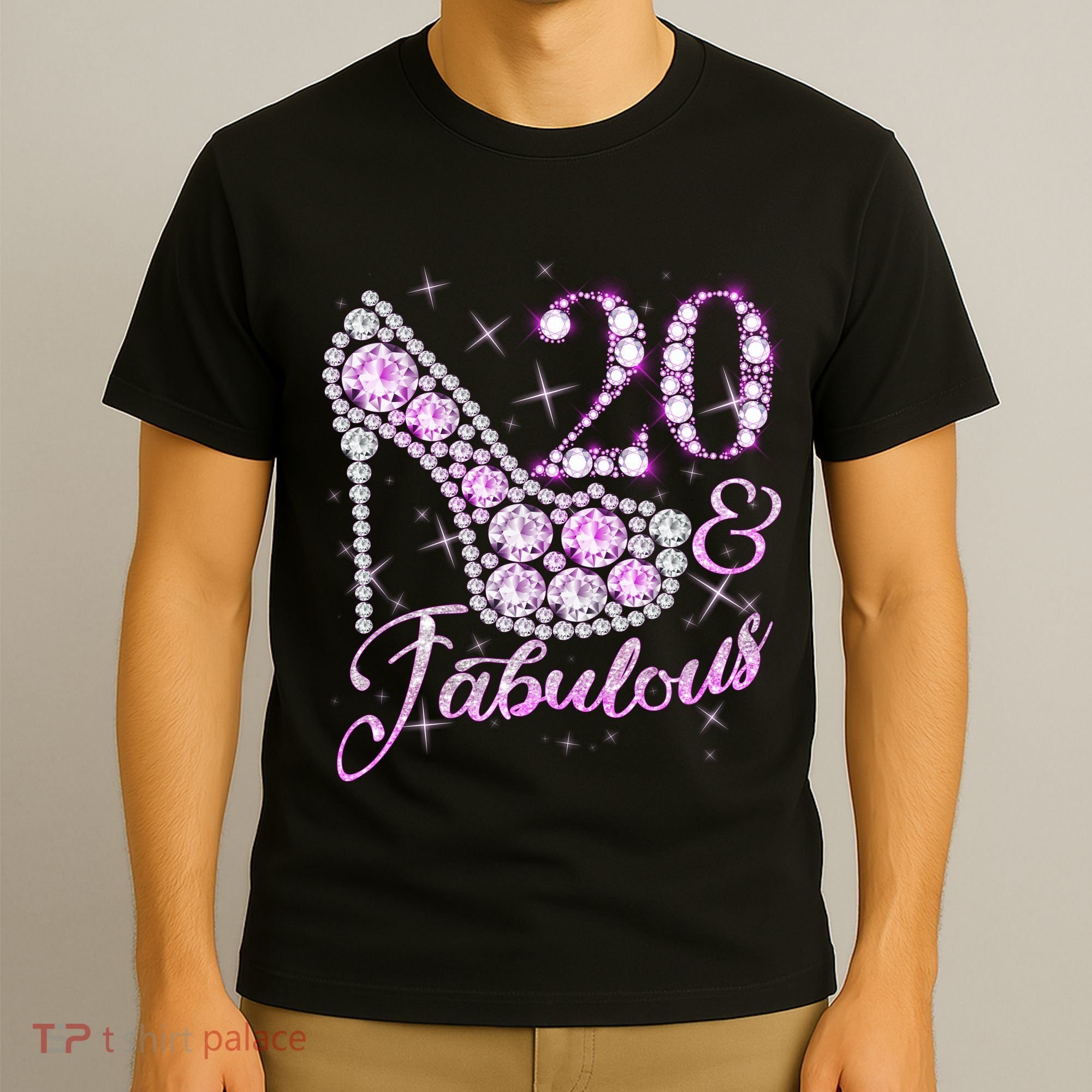 Fabulous & 20 Sparkly Shiny Heel 20th Birthday T-Shirt