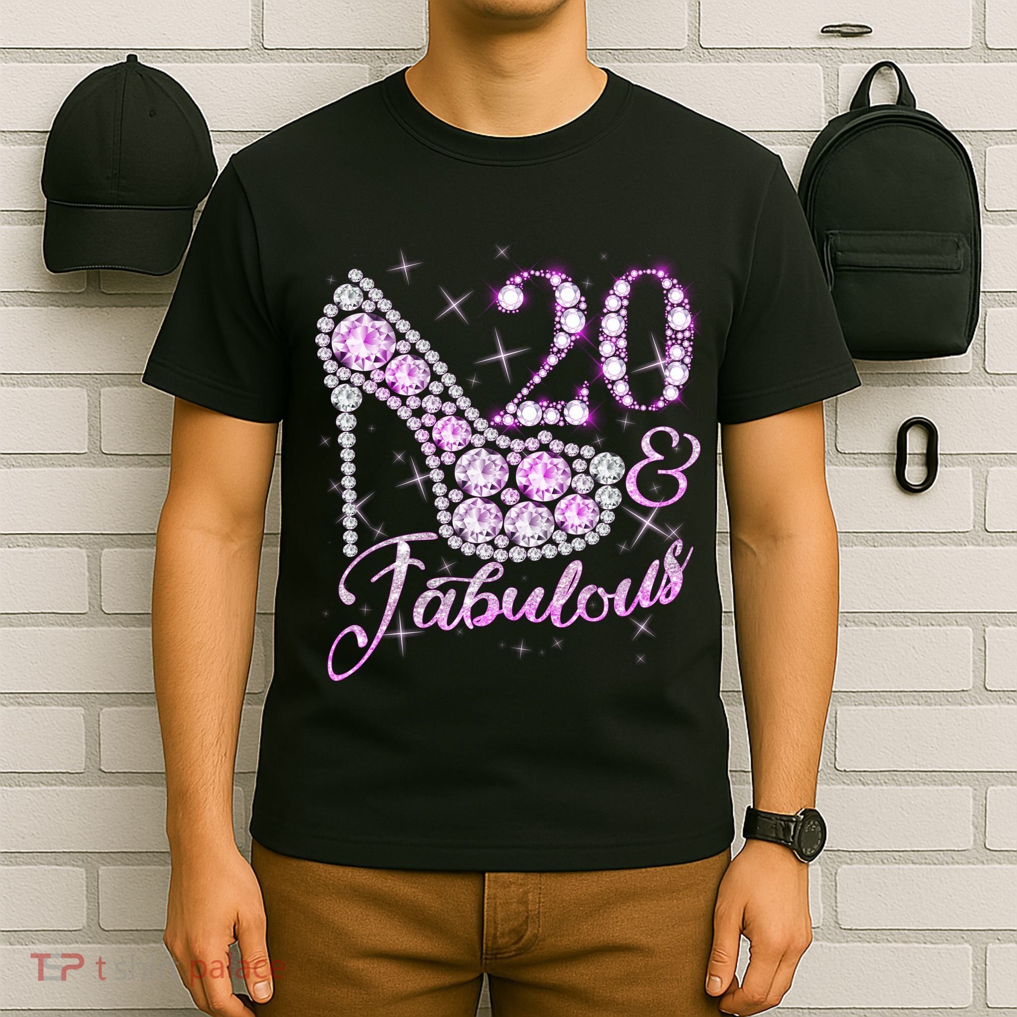 Fabulous & 20 Sparkly Shiny Heel 20th Birthday T-Shirt