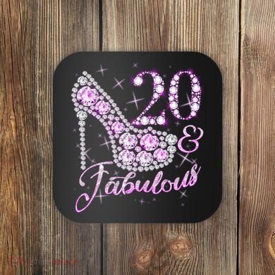 Fabulous & 20 Sparkly Shiny Heel 20th Birthday Coaster