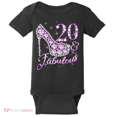 Fabulous & 20 Sparkly Shiny Heel 20th Birthday Baby Bodysuit
