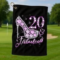 Fabulous & 20 Sparkly Shiny Heel 20th Birthday Golf Towel thumb 1