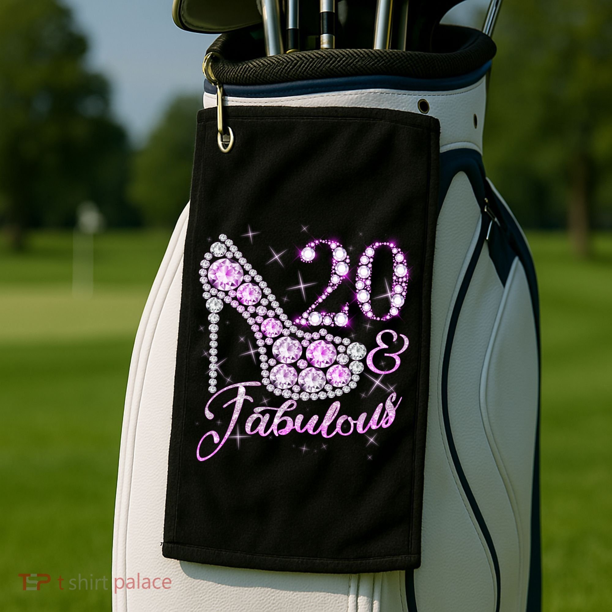 Fabulous & 20 Sparkly Shiny Heel 20th Birthday Golf Towel