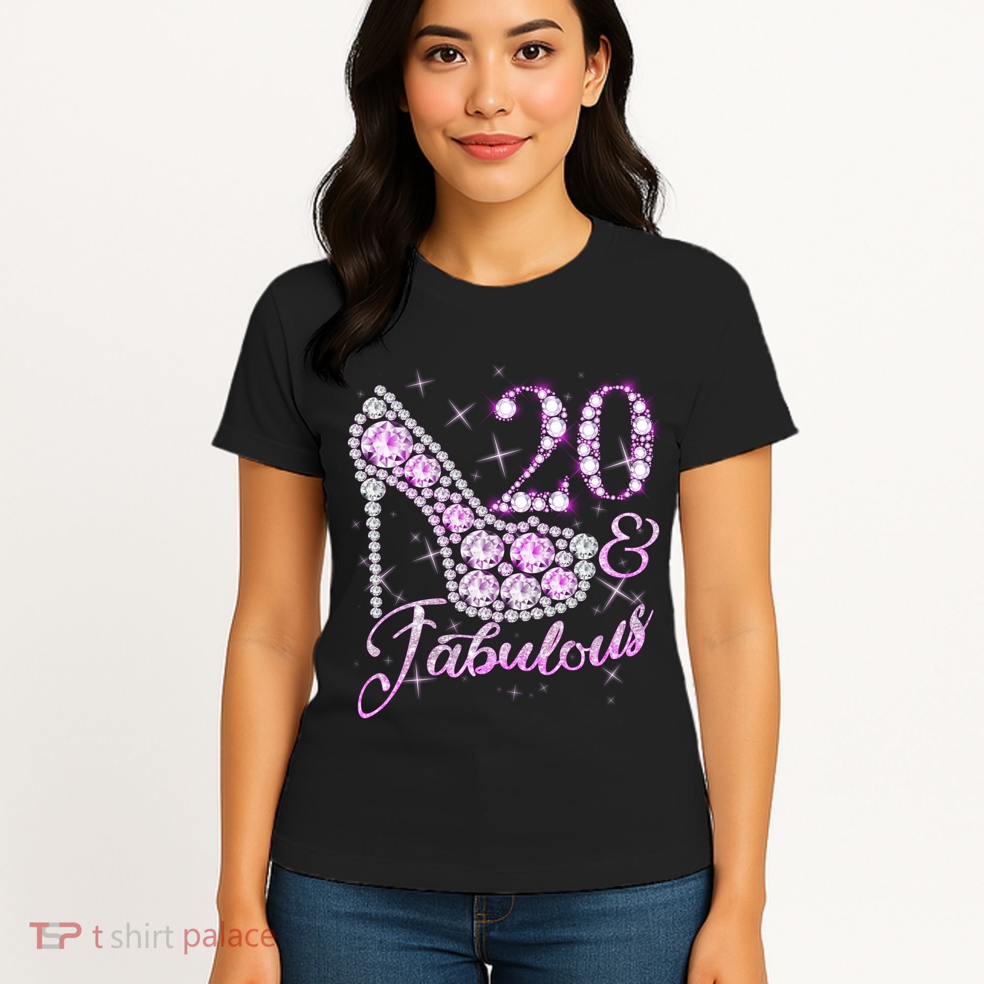 Fabulous & 20 Sparkly Shiny Heel 20th Birthday Women's T-Shirt