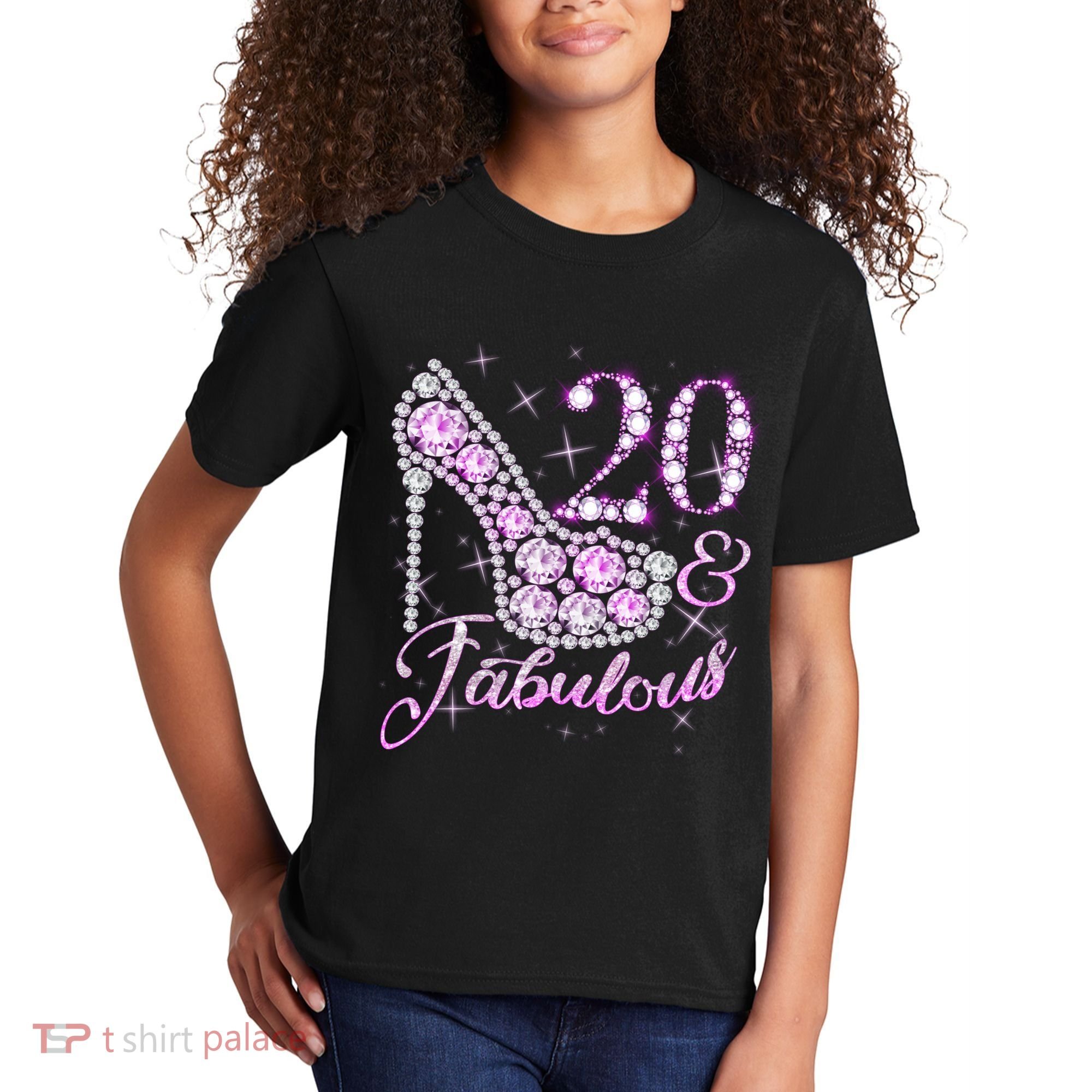 Fabulous & 20 Sparkly Shiny Heel 20th Birthday Kids T-Shirt