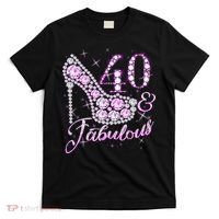 Fabulous & 40 Sparkly Shiny Heel 40th Birthday T-Shirt thumb 0
