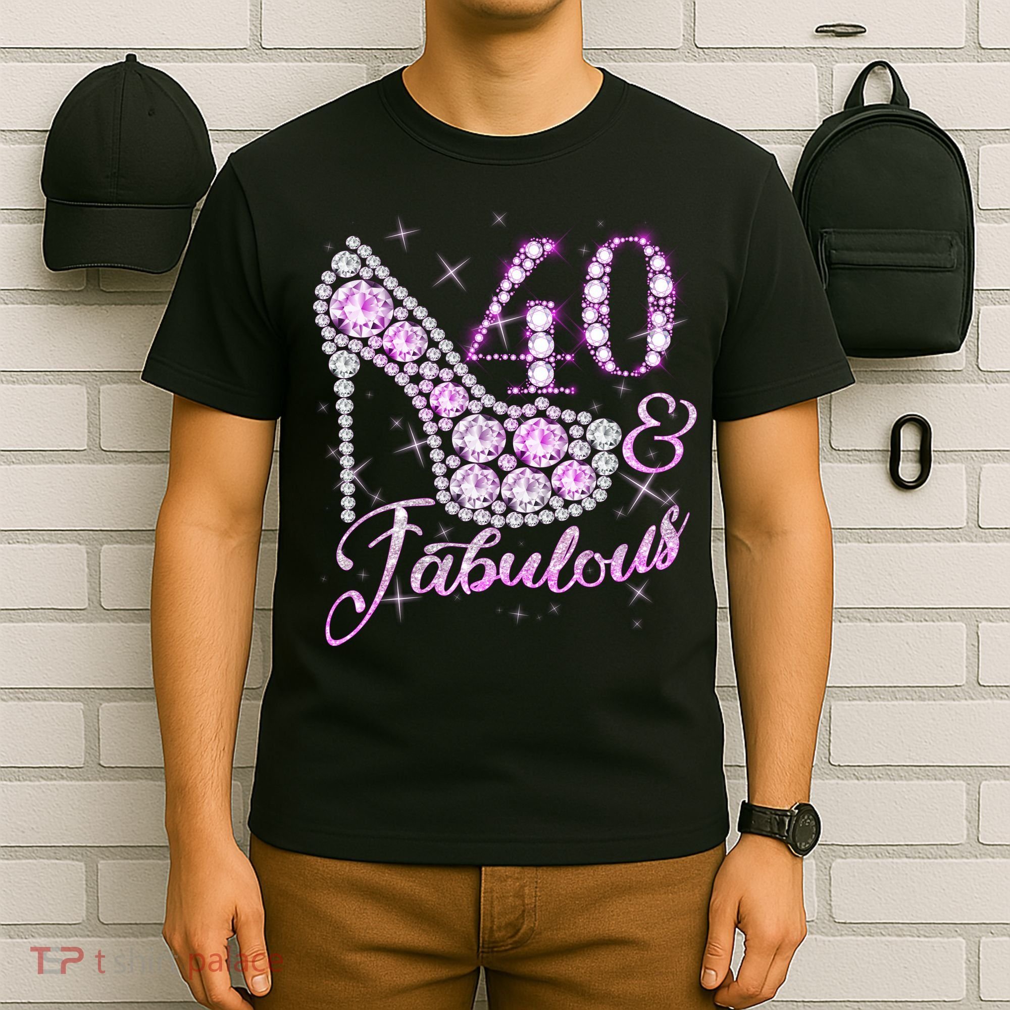 Fabulous & 40 Sparkly Shiny Heel 40th Birthday T-Shirt