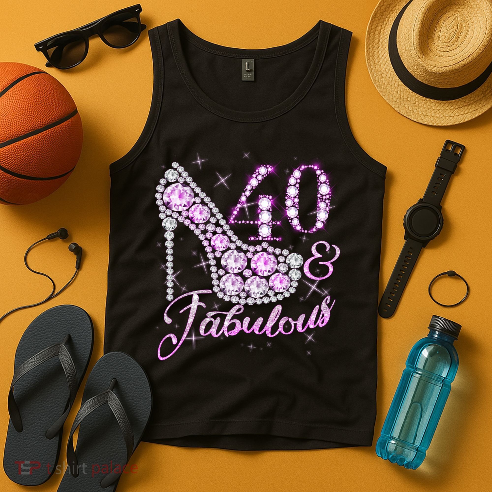 Fabulous & 40 Sparkly Shiny Heel 40th Birthday Tank Top