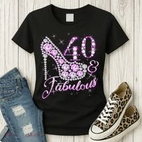 Fabulous & 40 Sparkly Shiny Heel 40th Birthday Women's T-Shirt thumb 3