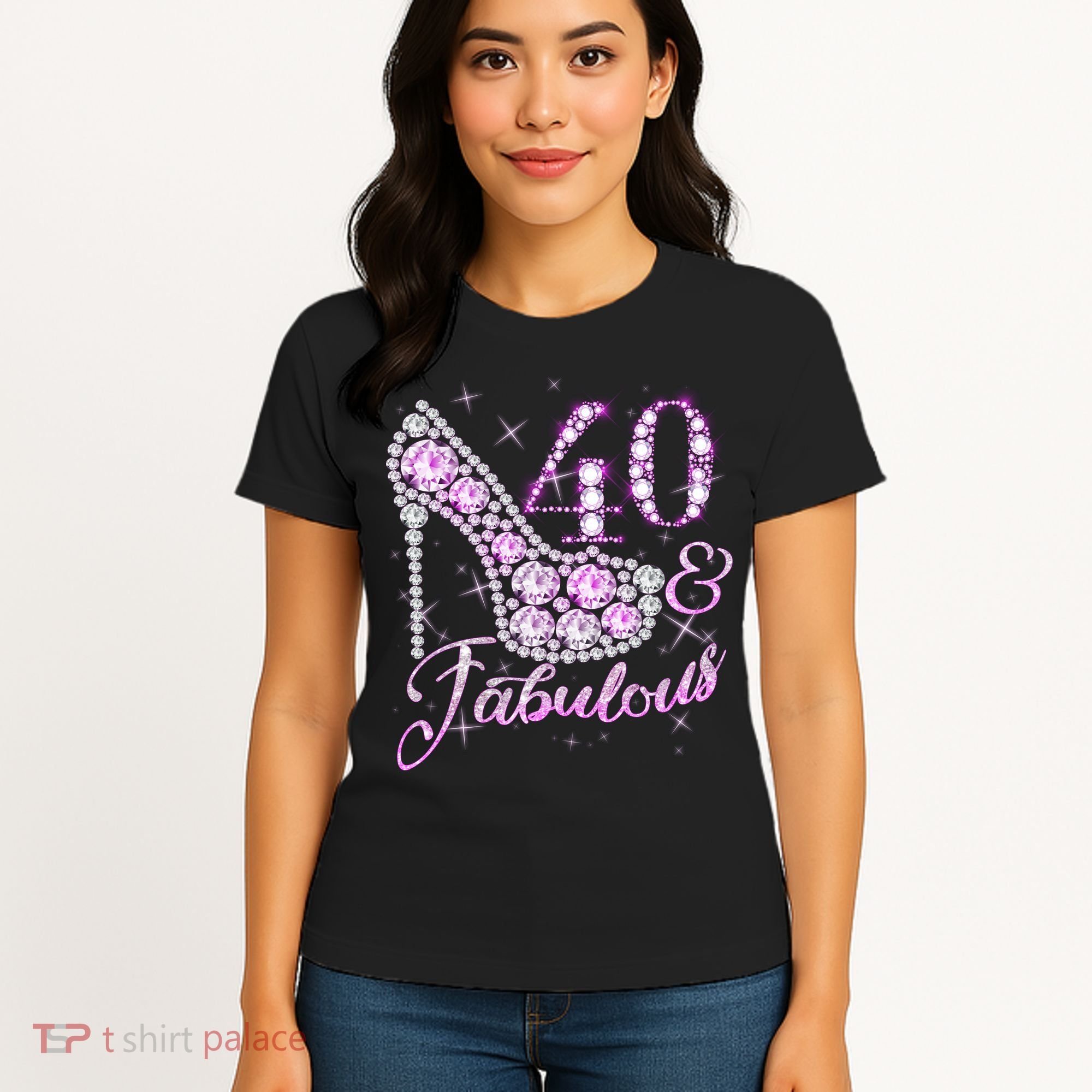 Fabulous & 40 Sparkly Shiny Heel 40th Birthday Women's T-Shirt