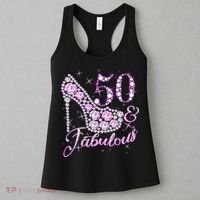 Fabulous & 50 Sparkly Shiny Heel 50th Birthday Women's Tank Top thumb 3