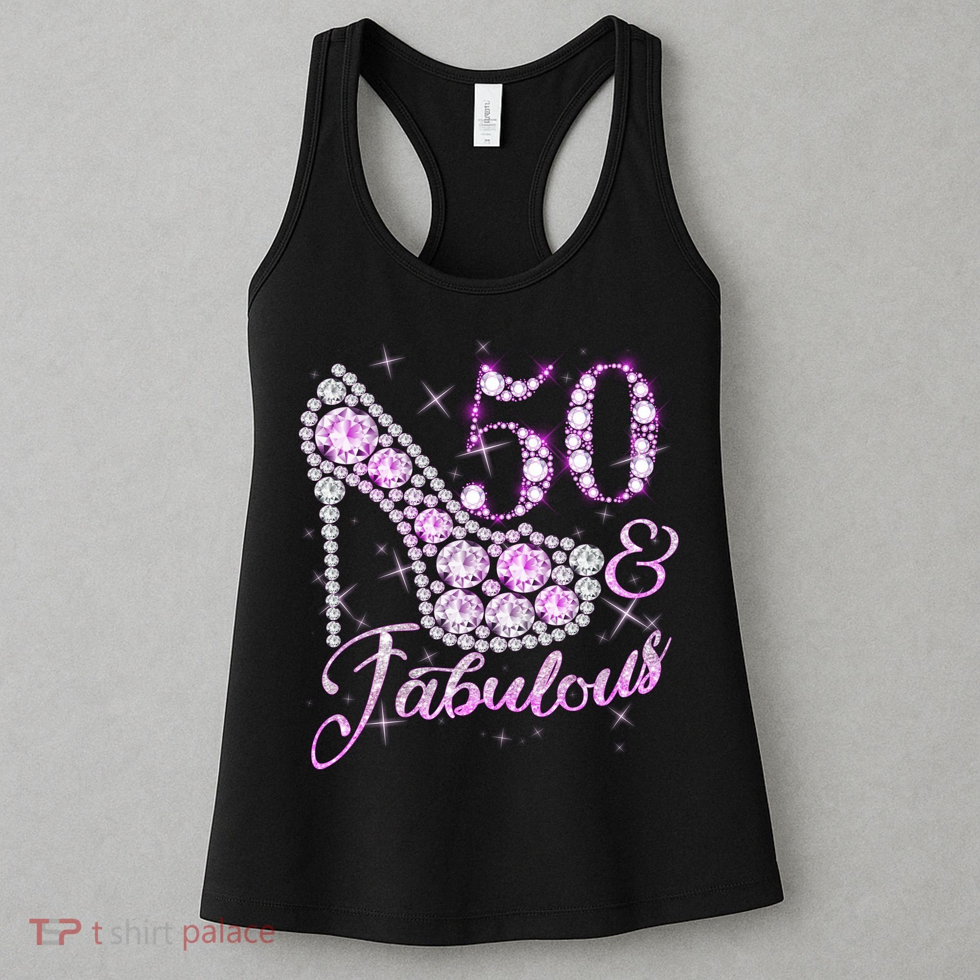 Fabulous & 50 Sparkly Shiny Heel 50th Birthday Women's Tank Top