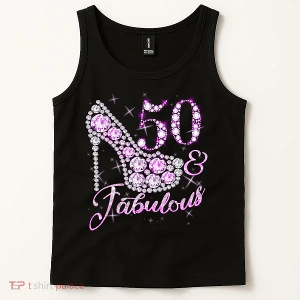 Fabulous & 50 Sparkly Shiny Heel 50th Birthday Tank Top