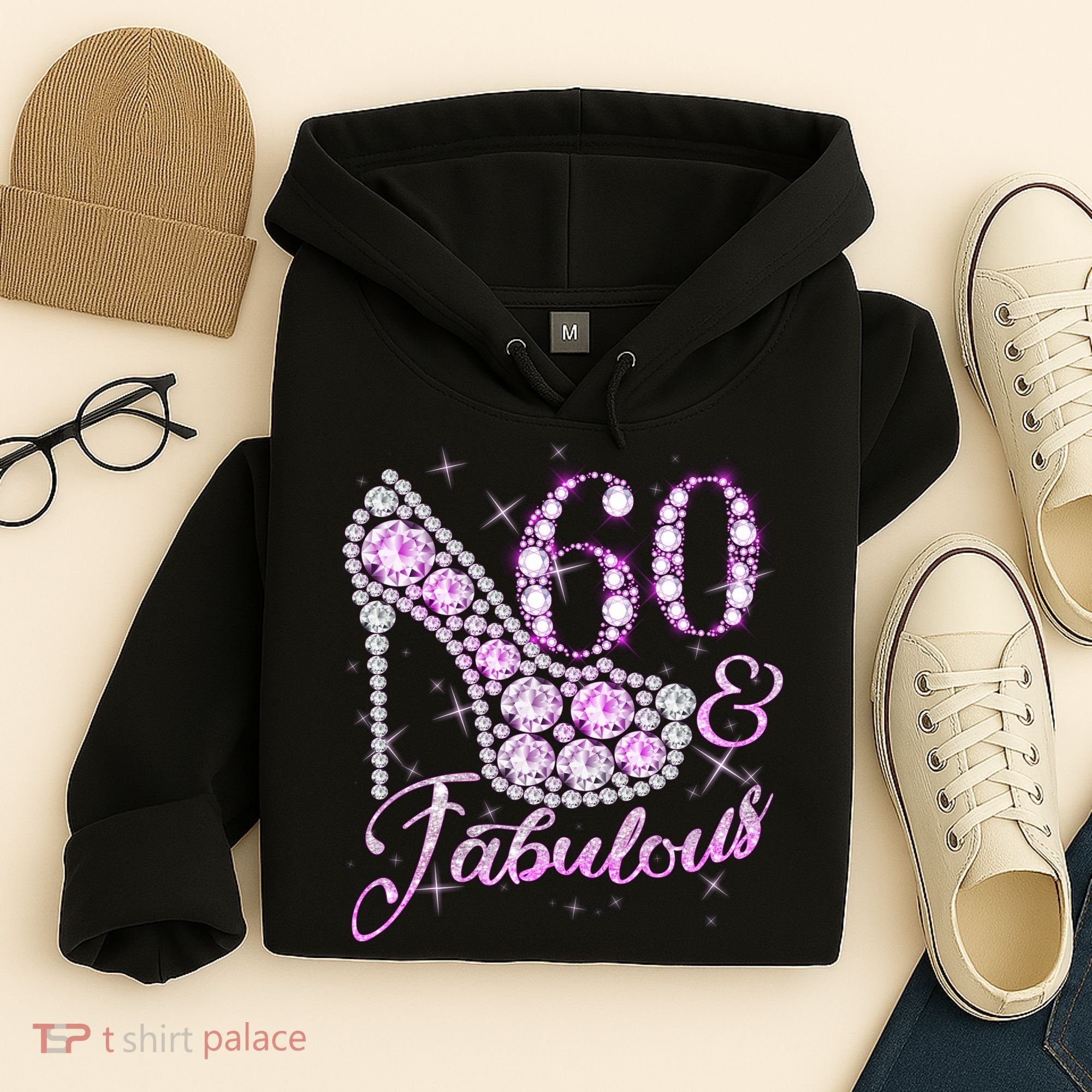 Fabulous & 60 Sparkly Shiny Heel 60th Birthday Hoodie