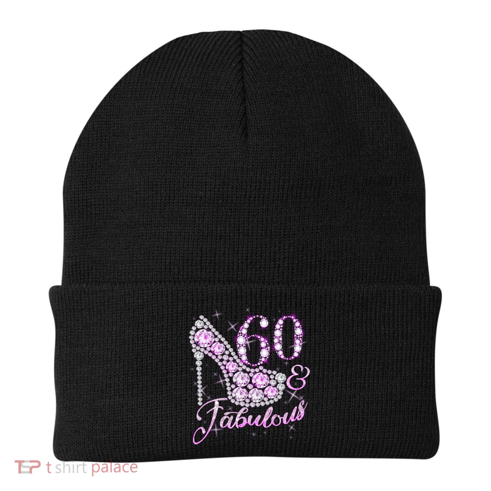 Fabulous & 60 Sparkly Shiny Heel 60th Birthday Beanie
