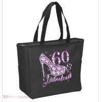 Fabulous & 60 Sparkly Shiny Heel 60th Birthday Tote Bag thumb 2