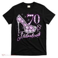 Fabulous & 70 Sparkly Shiny Heel 70th Birthday T-Shirt thumb 0