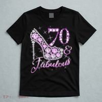 Fabulous & 70 Sparkly Shiny Heel 70th Birthday T-Shirt thumb 5