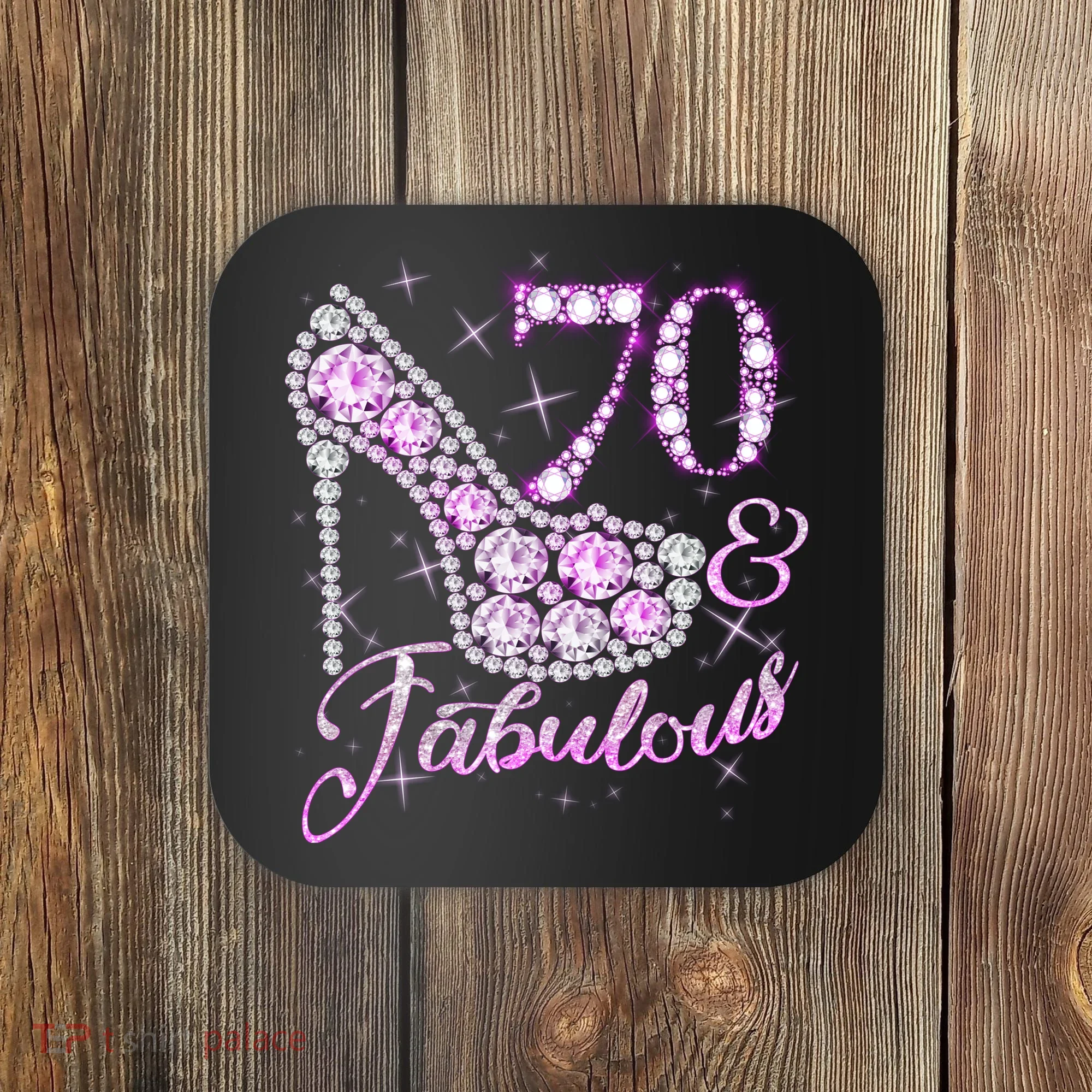 Fabulous & 70 Sparkly Shiny Heel 70th Birthday Coaster