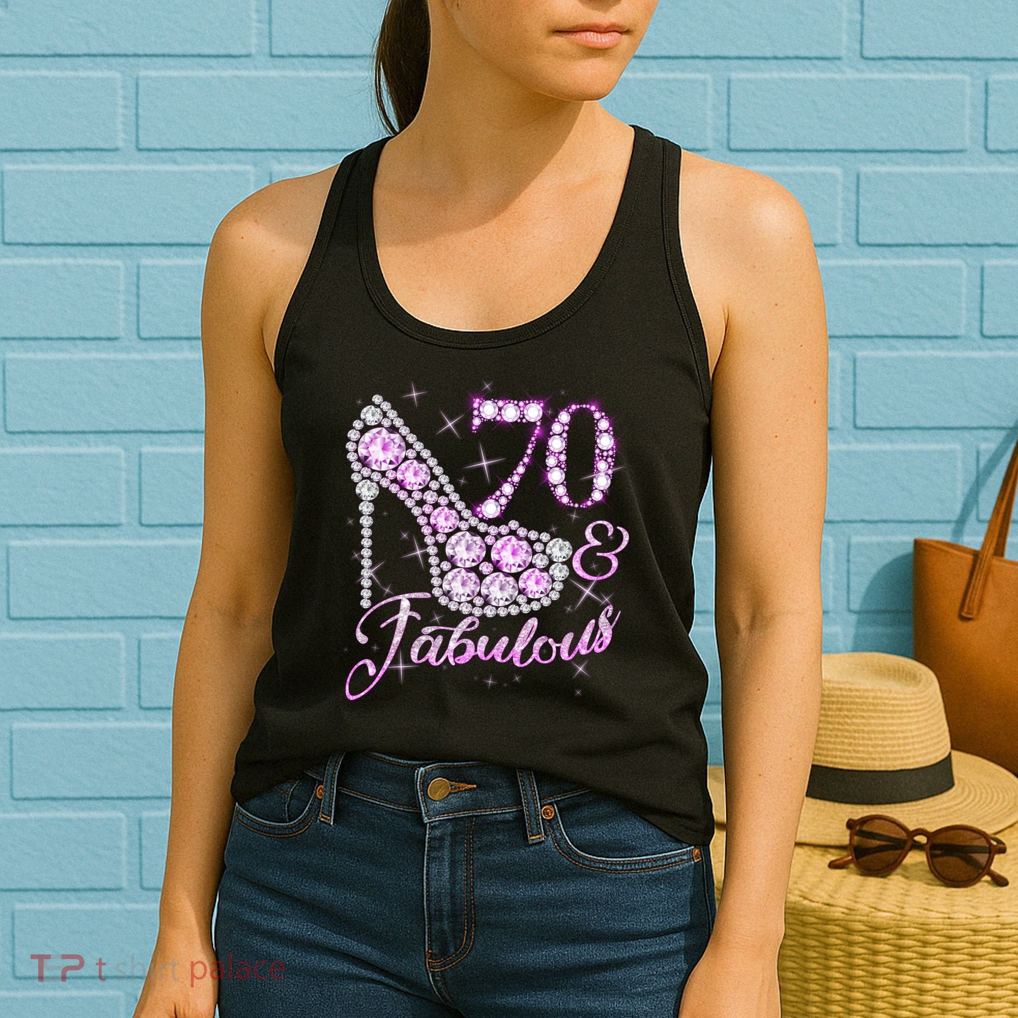 Fabulous & 70 Sparkly Shiny Heel 70th Birthday Women's Tank Top