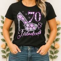 Fabulous & 70 Sparkly Shiny Heel 70th Birthday Women's T-Shirt thumb 2