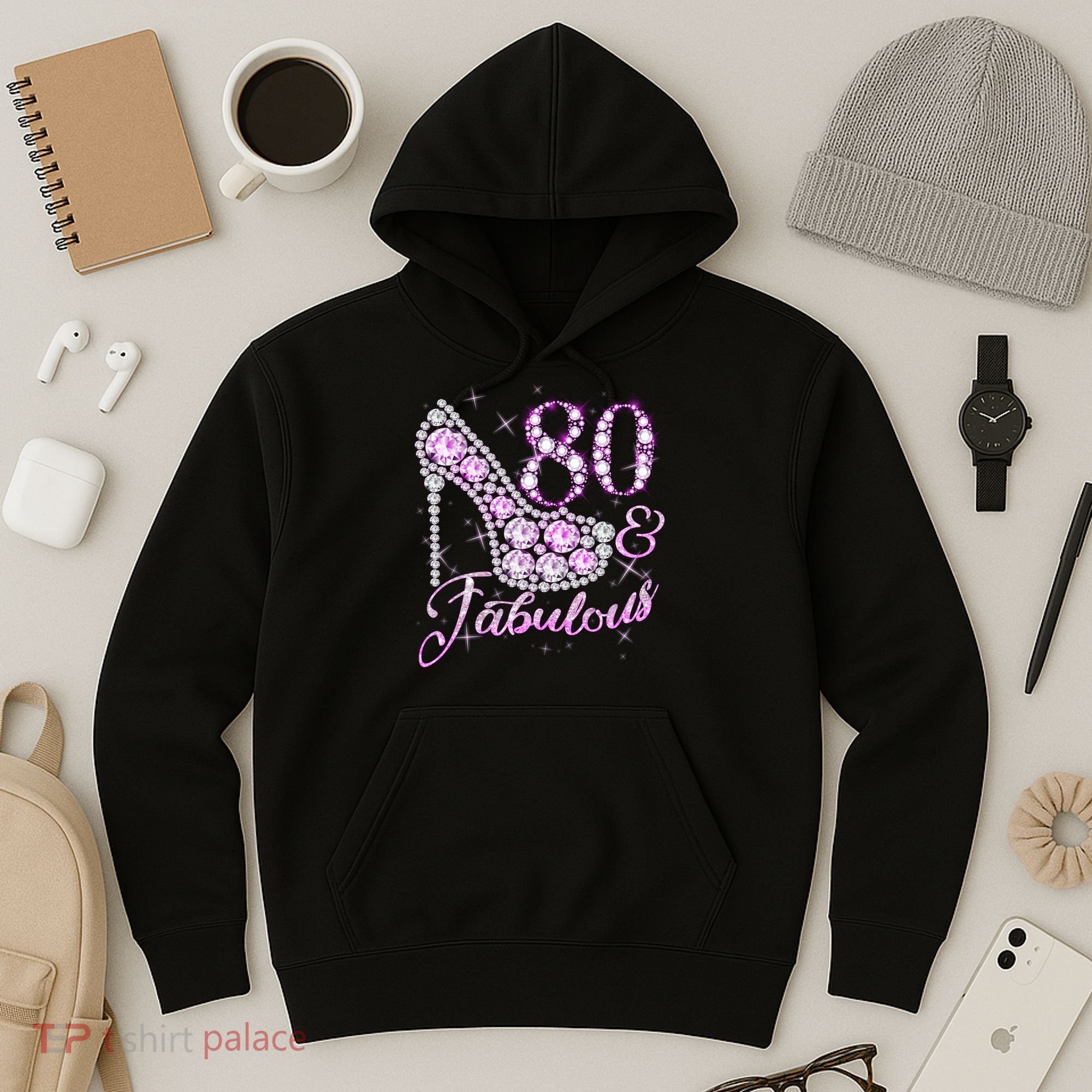 Fabulous & 80 Sparkly Shiny Heel 80th Birthday Hoodie
