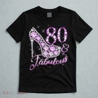 Fabulous & 80 Sparkly Shiny Heel 80th Birthday T-Shirt thumb 5