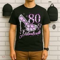 Fabulous & 80 Sparkly Shiny Heel 80th Birthday T-Shirt thumb 6