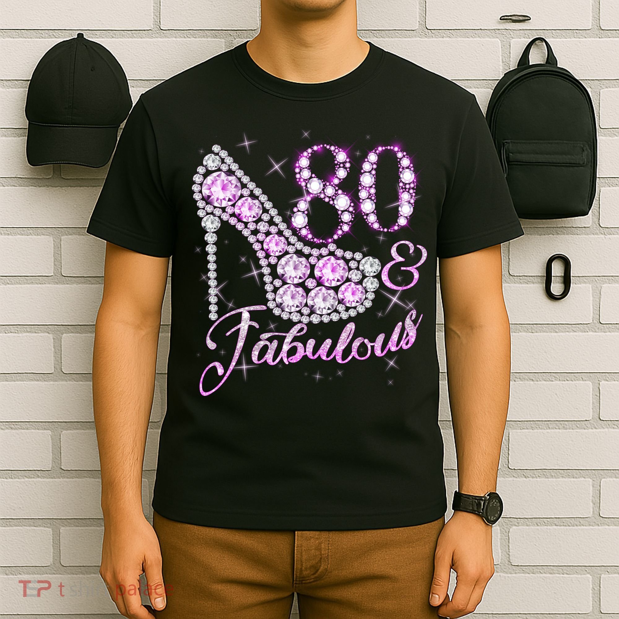 Fabulous & 80 Sparkly Shiny Heel 80th Birthday T-Shirt