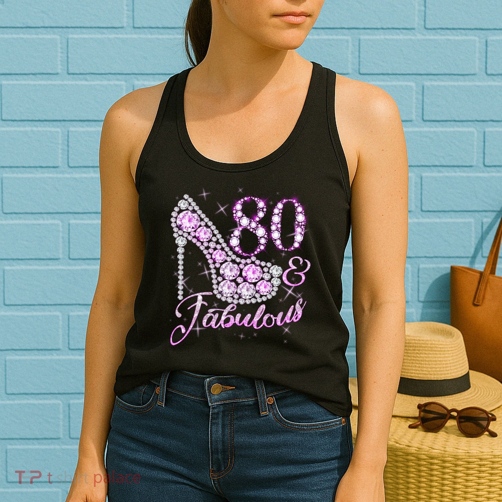 Fabulous & 80 Sparkly Shiny Heel 80th Birthday Women's Tank Top
