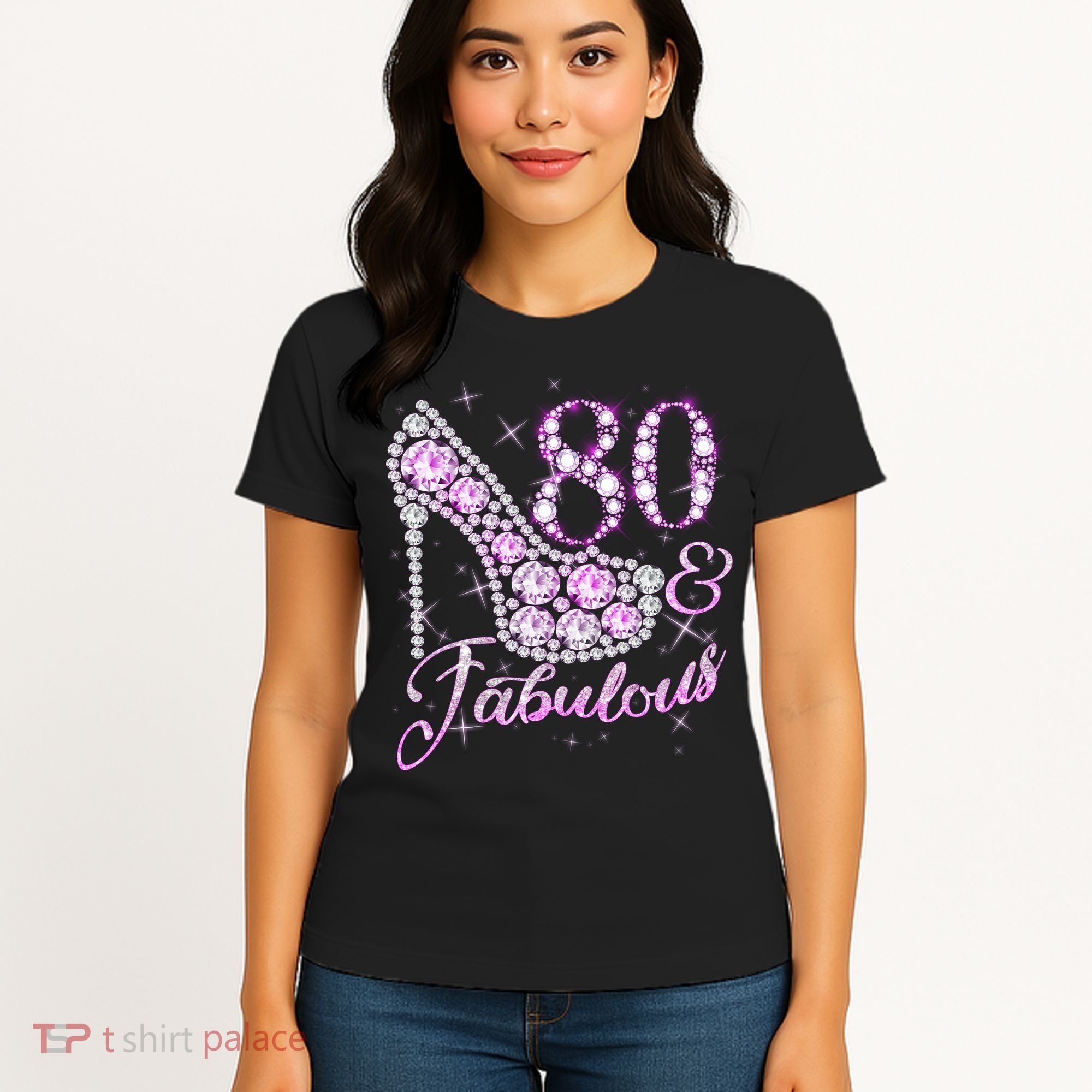 Fabulous & 80 Sparkly Shiny Heel 80th Birthday Women's T-Shirt