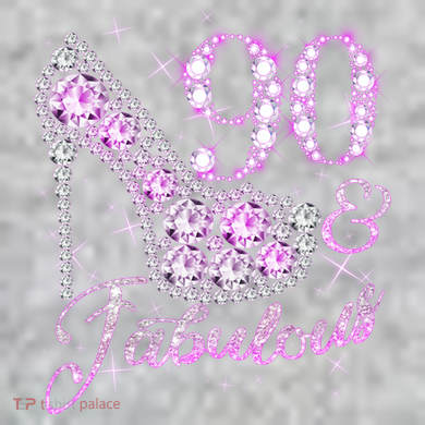 Fabulous & 90 Sparkly Shiny Heel 90th Birthday The Baniff Cuffed Pom Beanie
