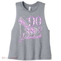 Fabulous & 90 Sparkly Shiny Heel 90th Birthday Women's Racerback Cropped Tank thumb 0