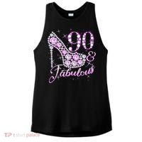 Fabulous & 90 Sparkly Shiny Heel 90th Birthday Ladies PosiCharge Tri-Blend Wicking Tank thumb 0