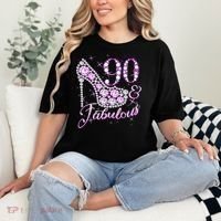 Fabulous & 90 Sparkly Shiny Heel 90th Birthday Comfort Colors T-Shirt thumb 2